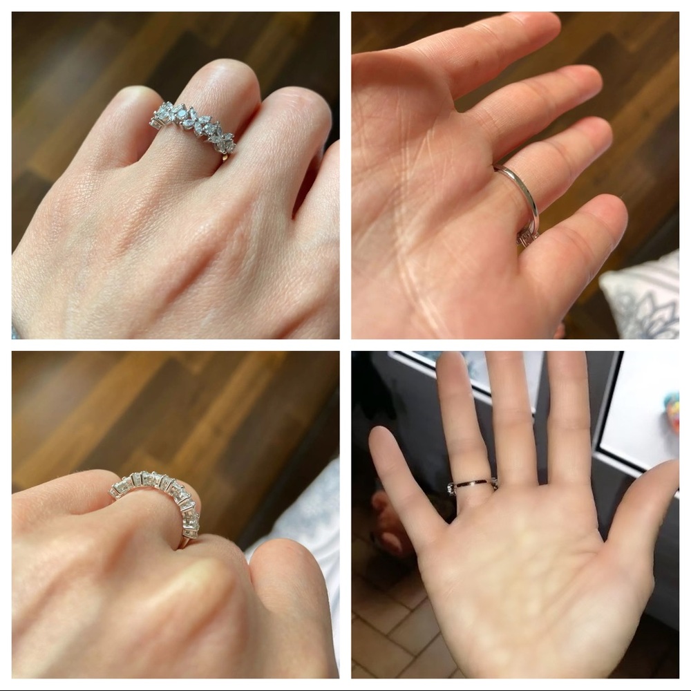 Floral style super sparkly half-stoned band/ring - Picture 6 of 7